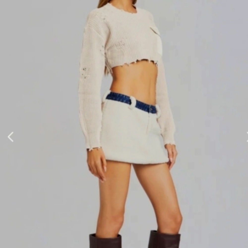NWOT SER.O.YA Cream Mini Skirt Denim Sherpa Shearling Aspen Cute Style